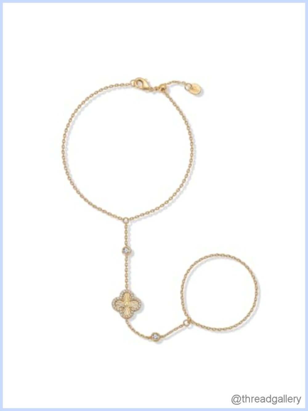 14K Gold Plated Clover Hand Chain Bracelet Adjustable Cubic Zirconia